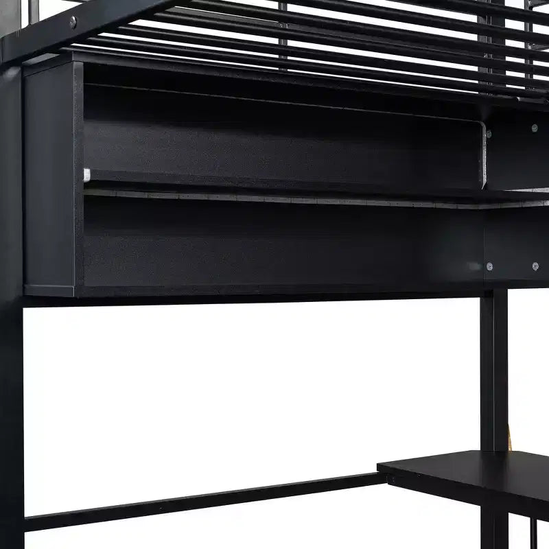 Whisen Metal Full Size Loft Bed with LED, Desk and 4 Storage Shelves