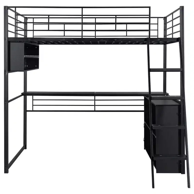 Whisen Metal Full Size Loft Bed with LED, Desk and 4 Storage Shelves