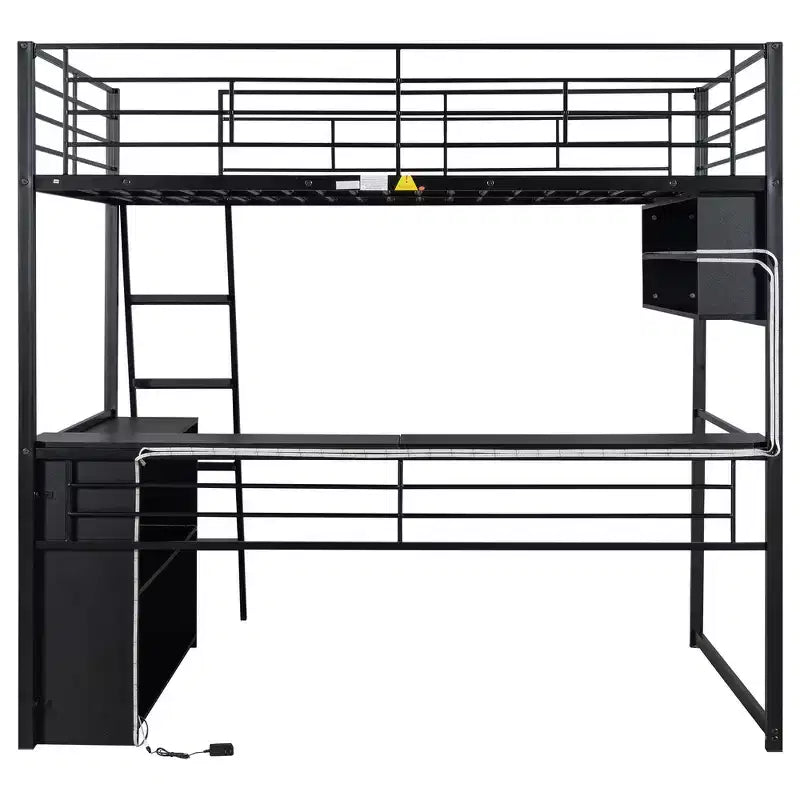 Whisen Metal Full Size Loft Bed with LED, Desk and 4 Storage Shelves