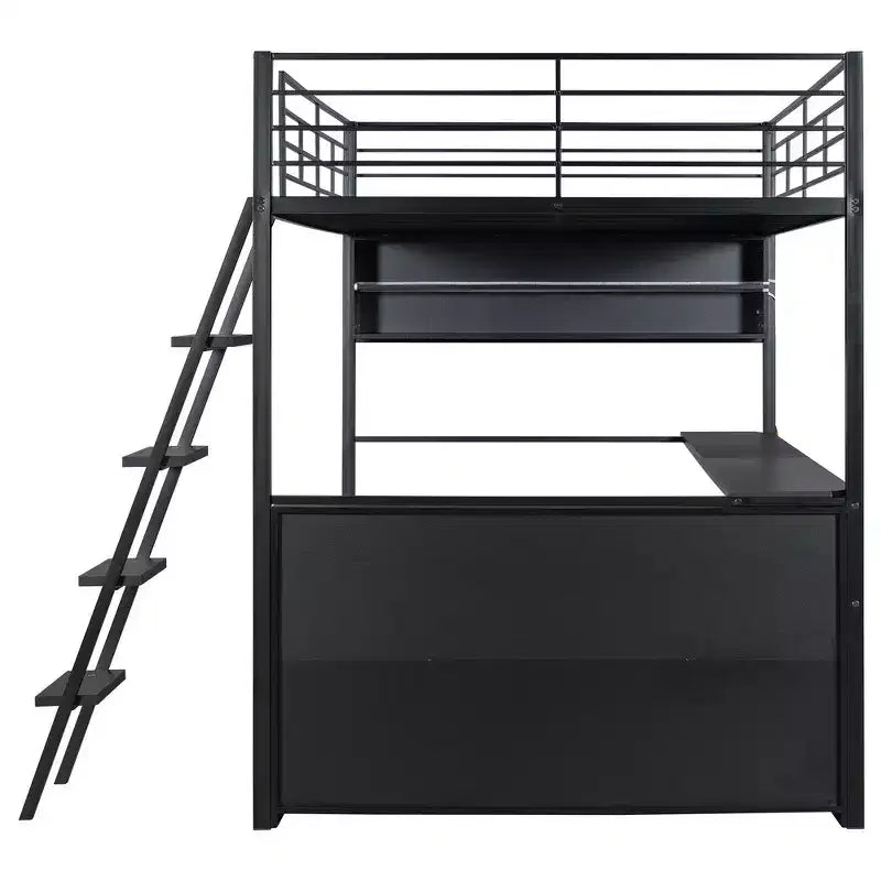 Whisen Metal Full Size Loft Bed with LED, Desk and 4 Storage Shelves