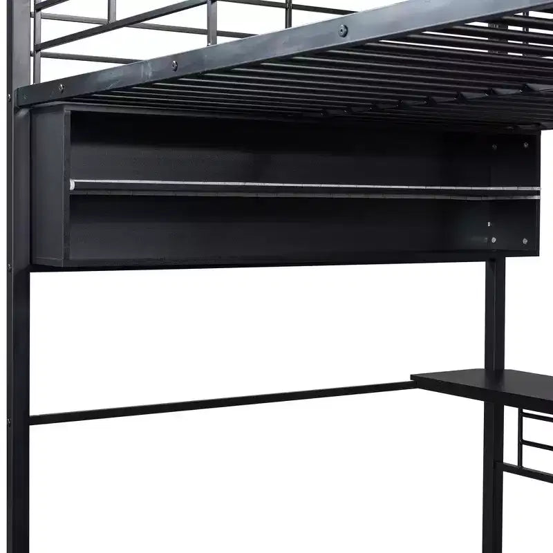 Whisen Metal Full Size Loft Bed with LED, Desk and 4 Storage Shelves