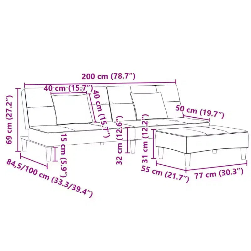 vidaXL 2-Seater Sofa Bed with Footstool Black Velvet - Convertible Sleeper Couch for Living Room/Office