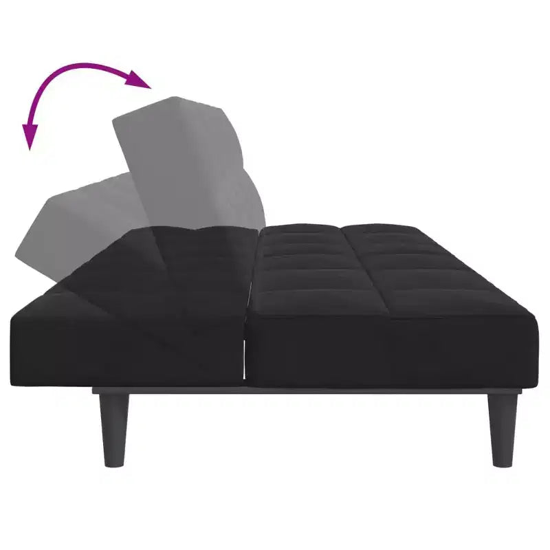 vidaXL 2-Seater Sofa Bed with Footstool Black Velvet - Convertible Sleeper Couch for Living Room/Office