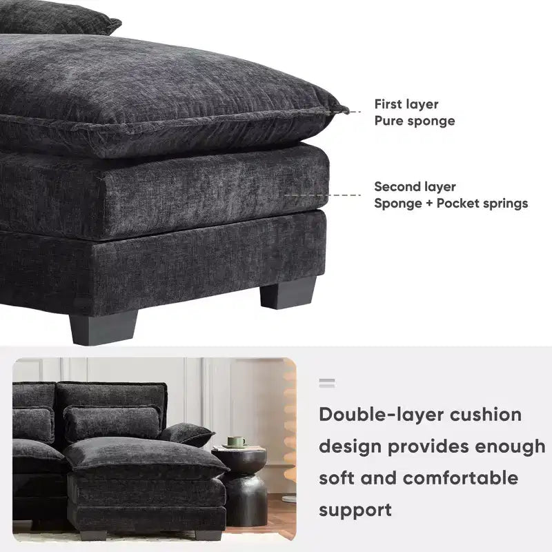 123'' U-Shaped Sectional Sofa with USB Charging, Cup Holders & Console, 6-Seater Chenille Couch with Double Cushions for Living Room