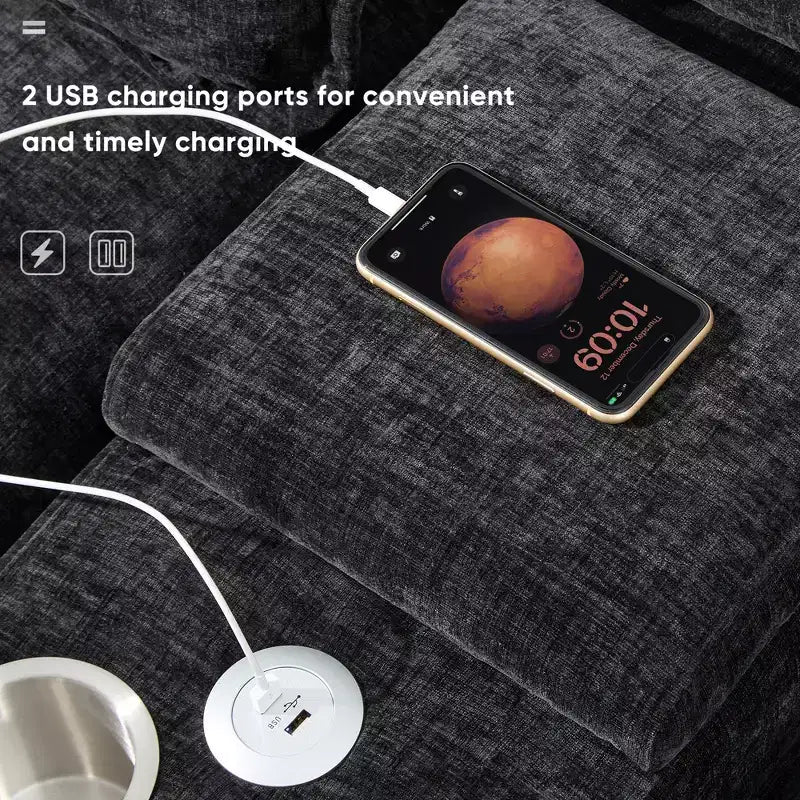 123'' U-Shaped Sectional Sofa with USB Charging, Cup Holders & Console, 6-Seater Chenille Couch with Double Cushions for Living Room