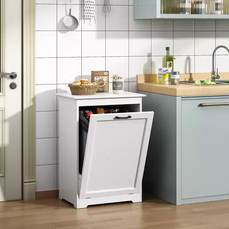 Sandinrayli 10 Gal. Armoire à poubelle basculante avec porte à angle réglable pour buanderie, cuisine ou poubelle en bois