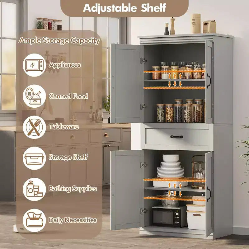 Pantry Cabinet,70 Tall Kitchen Pantry Cabinets with 2 Doors and 3 Adjustable Shelves, Freestanding Cupboard, Modern Storage Cabinet for Bathroom