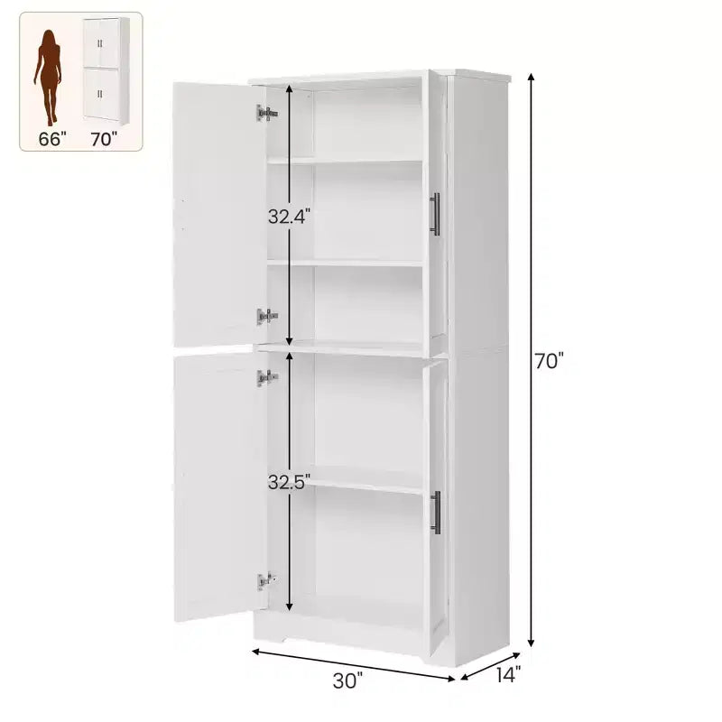 Pantry Cabinet,70 Tall Kitchen Pantry Cabinets with 2 Doors and 3 Adjustable Shelves, Freestanding Cupboard, Modern Storage Cabinet for Bathroom