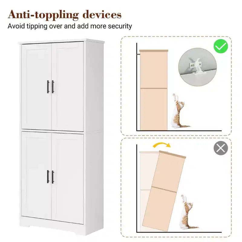 Pantry Cabinet,70 Tall Kitchen Pantry Cabinets with 2 Doors and 3 Adjustable Shelves, Freestanding Cupboard, Modern Storage Cabinet for Bathroom