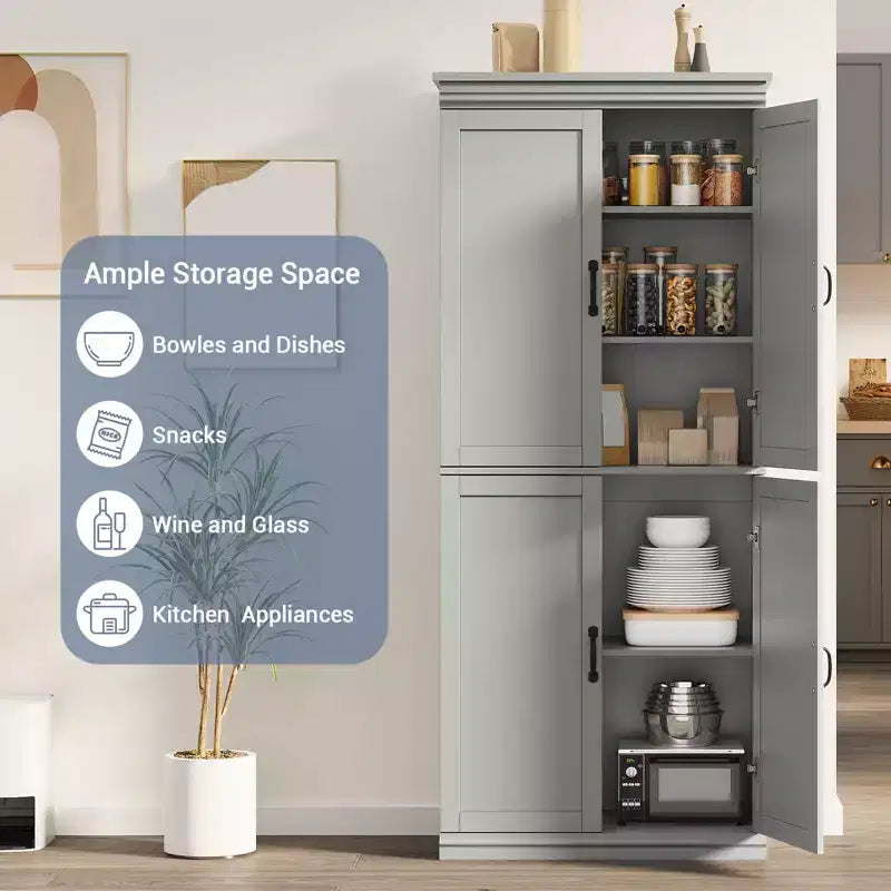 Pantry Cabinet,70 Tall Kitchen Pantry Cabinets with 2 Doors and 3 Adjustable Shelves, Freestanding Cupboard, Modern Storage Cabinet for Bathroom