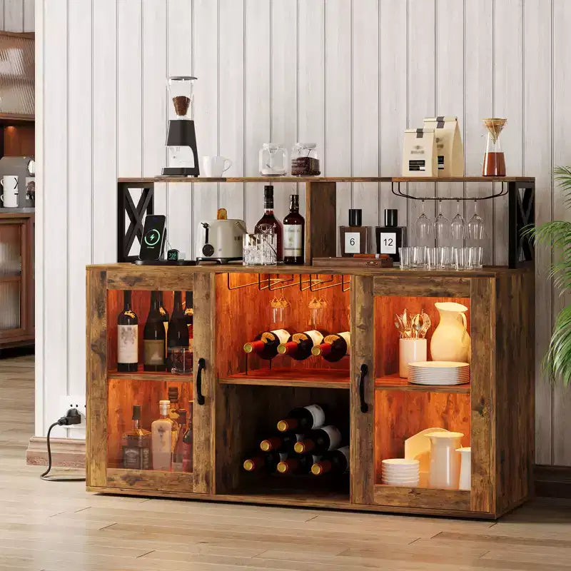 Wine Bar Cabinet with Wine Rack, Modern Coffee Bar Cabinet with Storage Shelf, Liquor Cabinet Bar, Sideboard Buffet Cabinet for Kitchen