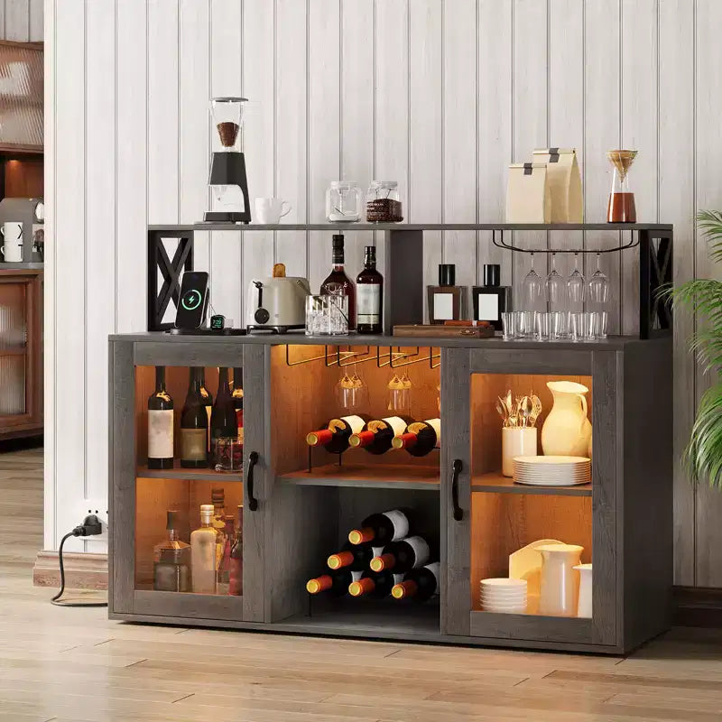 Wine Bar Cabinet with Wine Rack, Modern Coffee Bar Cabinet with Storage Shelf, Liquor Cabinet Bar, Sideboard Buffet Cabinet for Kitchen
