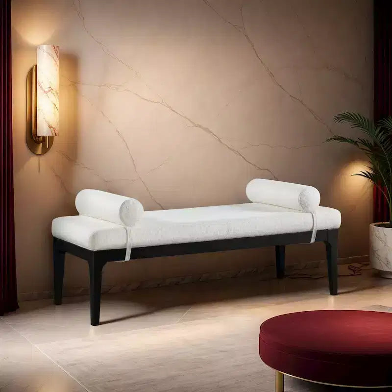 Meridian Furniture, Banc Priscilla en tissu texturé lin