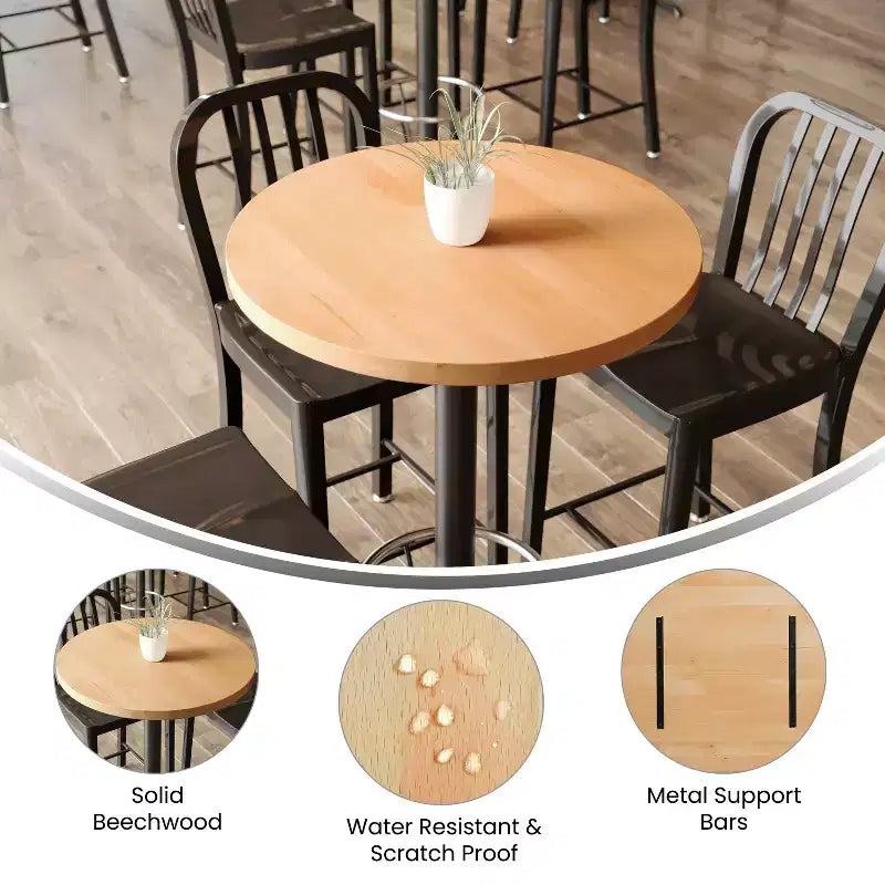Flash Furniture Bennett Solid Wood Indoor 1.5 Inch Thick Round Tabletop