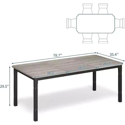 Table de salle à manger de ferme 78,7" pour 6 à 8 personnes - Table de cuisine industrielle avec cadre en métal et coins biseautés, pour salle à manger, petits espaces