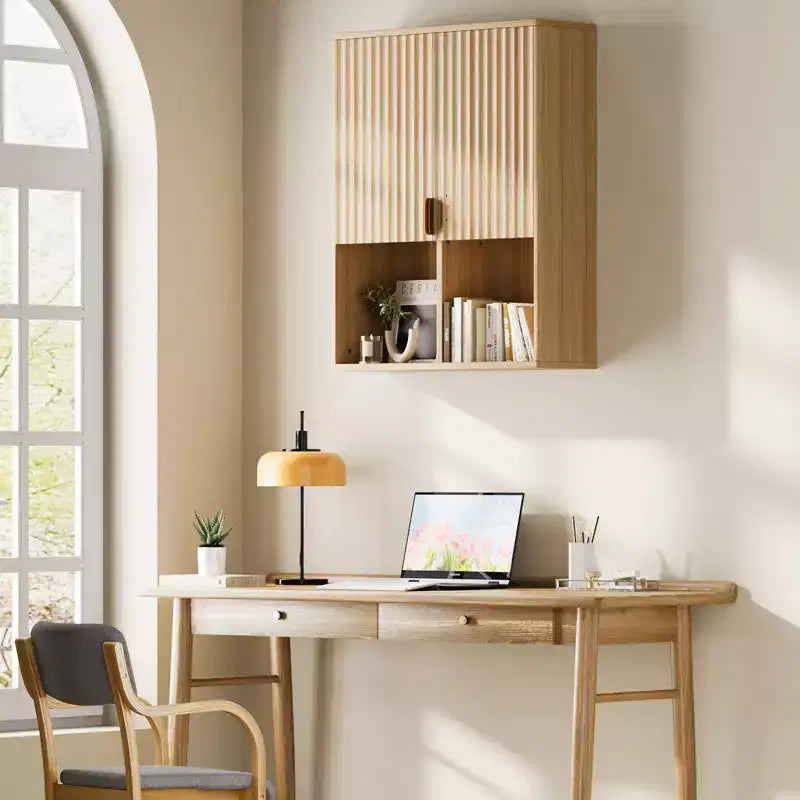 Modern Bathroom Wall Cabinet, Fluted Wooden Medicine Cabinet with Adjustable Shelves, Space Saver Over Toilet Storage, Floating Storage Cabinet