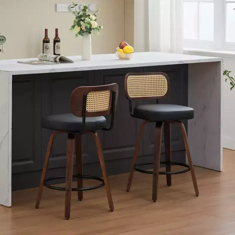 CLIHOME Set of 2 Counter Height Bar Stools - 26 Rattan Counter Height Stools With Cane Back and Upholstered Seat