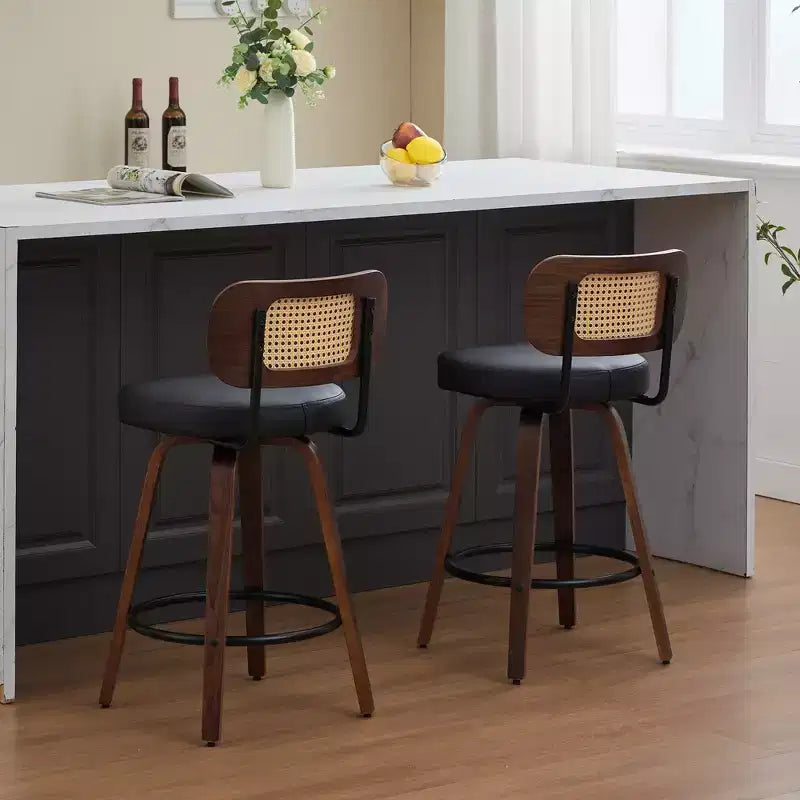 CLIHOME Set of 2 Counter Height Bar Stools - 26 Rattan Counter Height Stools With Cane Back and Upholstered Seat