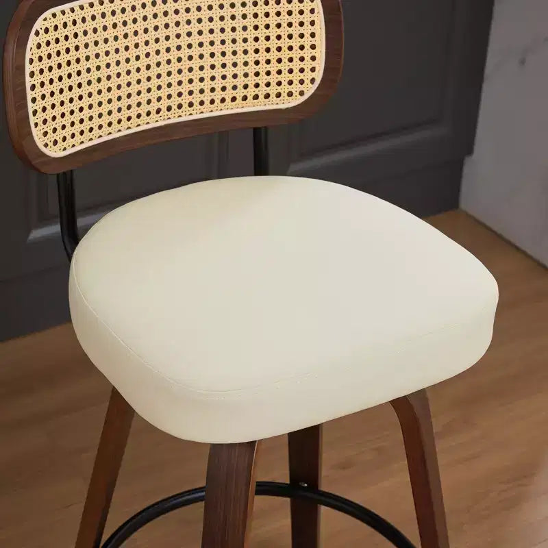 CLIHOME Set of 2 Counter Height Bar Stools - 26 Rattan Counter Height Stools With Cane Back and Upholstered Seat