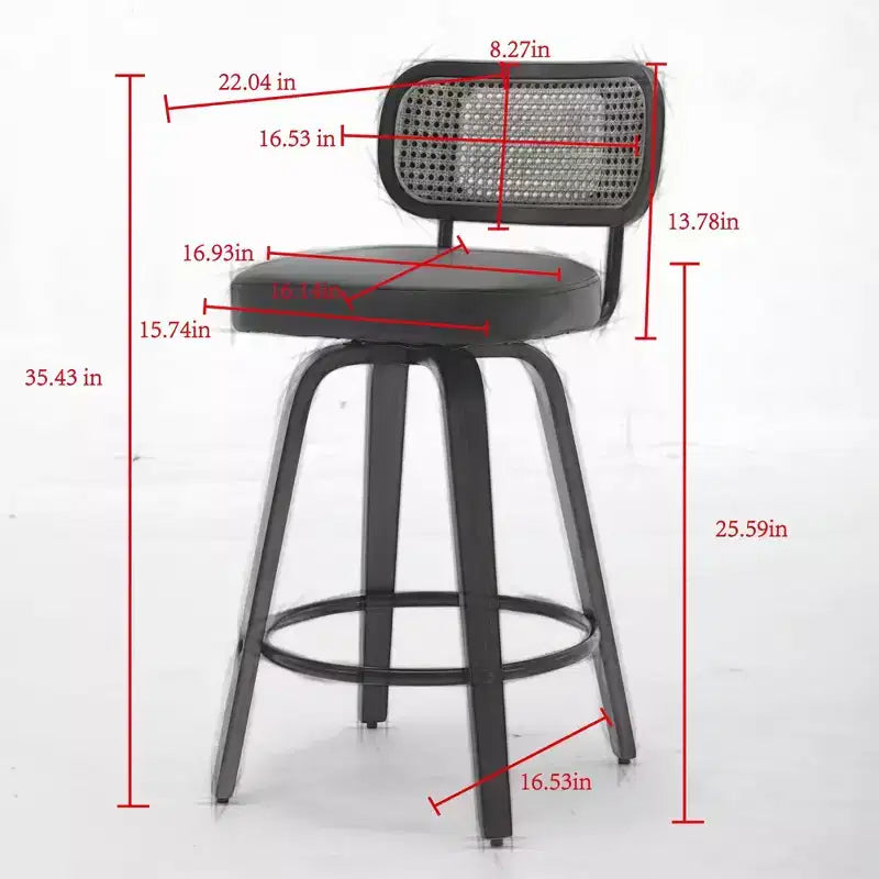 CLIHOME Set of 2 Counter Height Bar Stools - 26 Rattan Counter Height Stools With Cane Back and Upholstered Seat