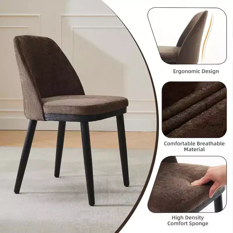 Lot de 2 chaises de salle à manger modernes, chaise de cuisine rembourrée en lin, chaise de salle à manger avec dossier incurvé, pieds en bois massif, pour cuisine, salle à manger