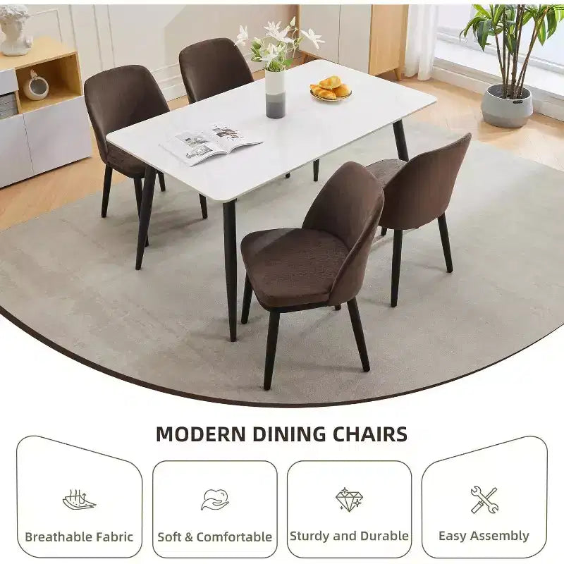 Lot de 2 chaises de salle à manger modernes, chaise de cuisine rembourrée en lin, chaise de salle à manger avec dossier incurvé, pieds en bois massif, pour cuisine, salle à manger