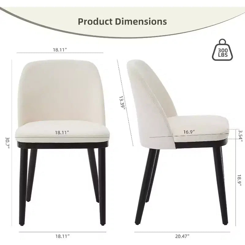 Lot de 2 chaises de salle à manger modernes, chaise de cuisine rembourrée en lin, chaise de salle à manger avec dossier incurvé, pieds en bois massif, pour cuisine, salle à manger