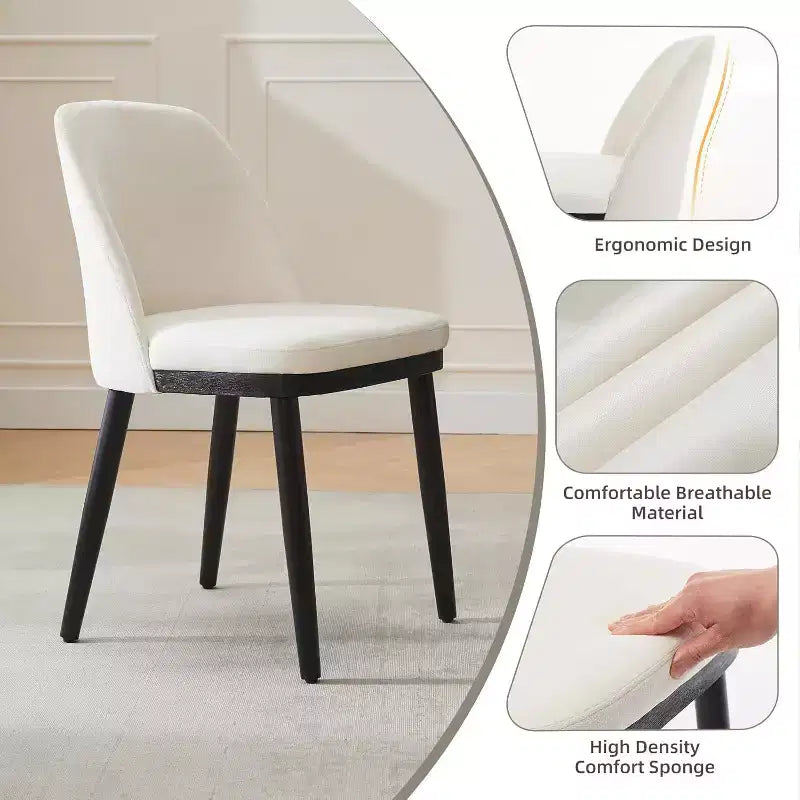 Lot de 2 chaises de salle à manger modernes, chaise de cuisine rembourrée en lin, chaise de salle à manger avec dossier incurvé, pieds en bois massif, pour cuisine, salle à manger