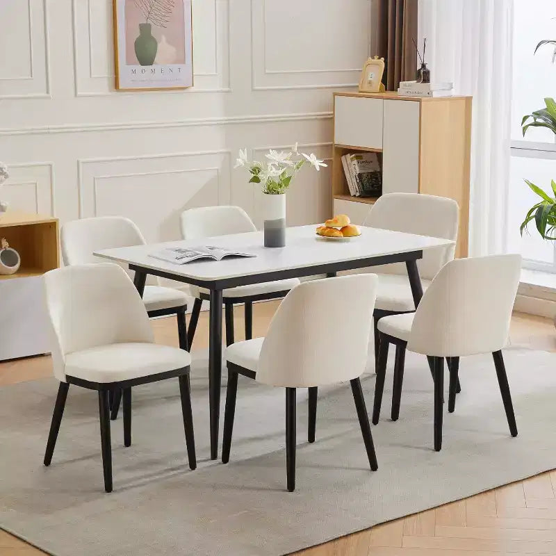 Lot de 2 chaises de salle à manger modernes, chaise de cuisine rembourrée en lin, chaise de salle à manger avec dossier incurvé, pieds en bois massif, pour cuisine, salle à manger