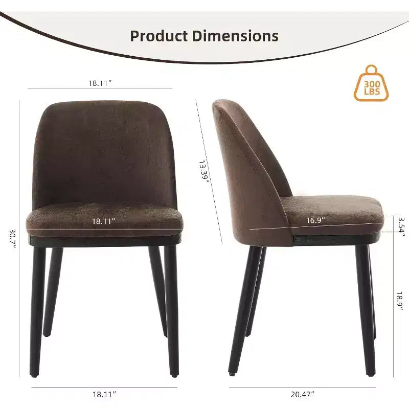 Lot de 2 chaises de salle à manger modernes, chaise de cuisine rembourrée en lin, chaise de salle à manger avec dossier incurvé, pieds en bois massif, pour cuisine, salle à manger
