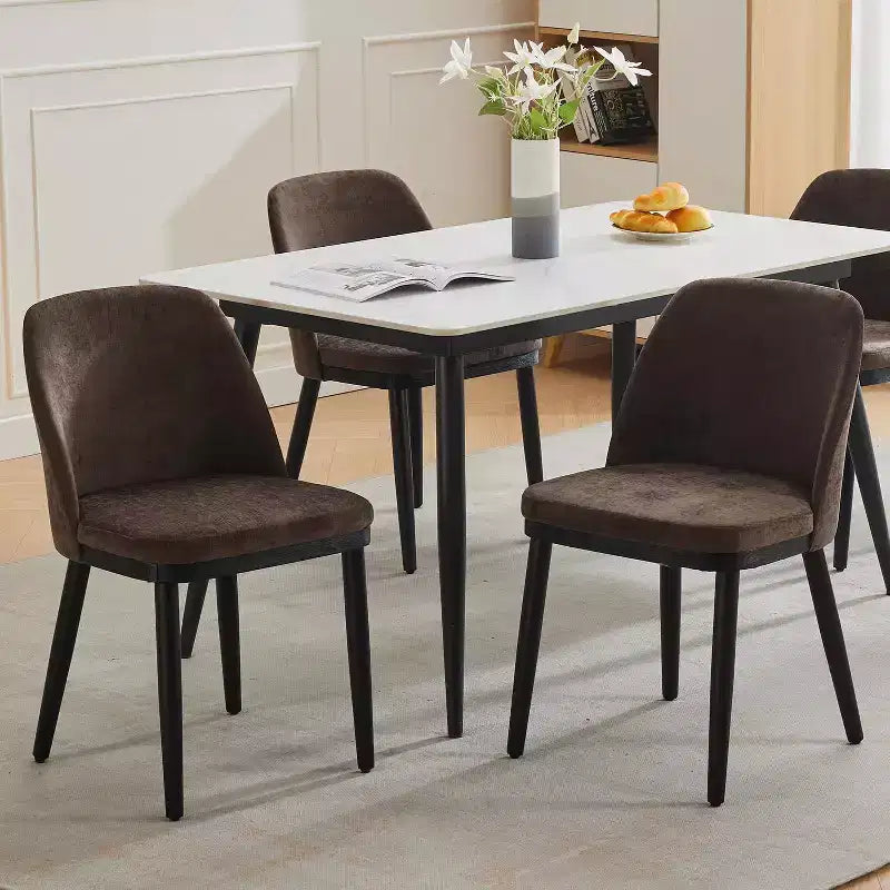 Lot de 2 chaises de salle à manger modernes, chaise de cuisine rembourrée en lin, chaise de salle à manger avec dossier incurvé, pieds en bois massif, pour cuisine, salle à manger