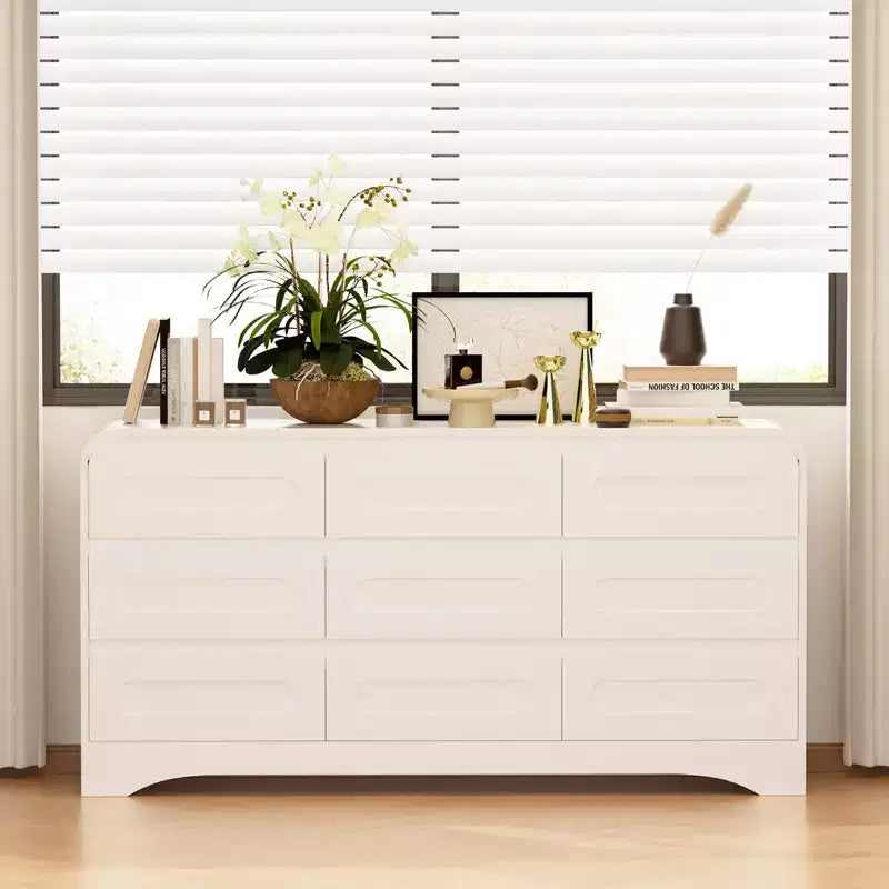 SOLACE FURNITURE 9 Drawers Dresser for Bedroom, 63 Wide Modern Dressers & Chest of Drawers with Pre-installed Slide