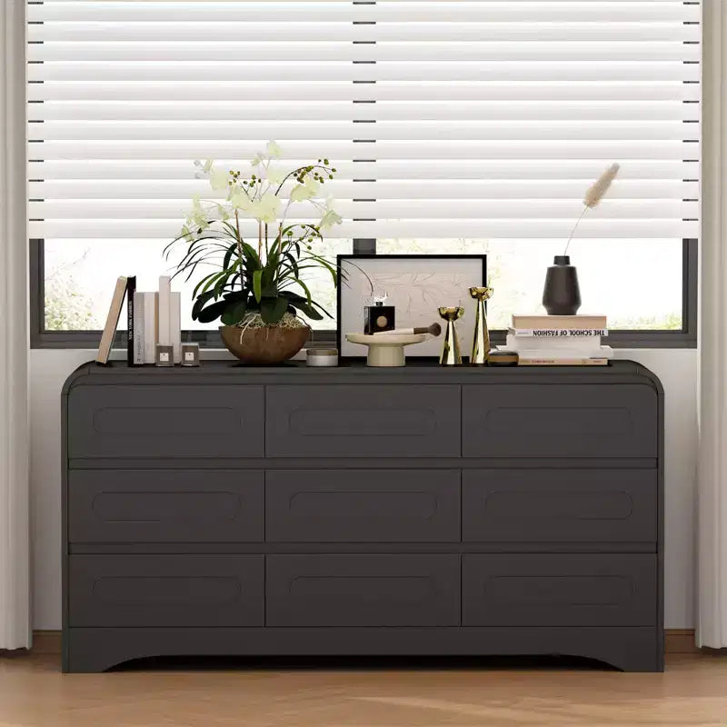 SOLACE FURNITURE 9 Drawers Dresser for Bedroom, 63 Wide Modern Dressers & Chest of Drawers with Pre-installed Slide