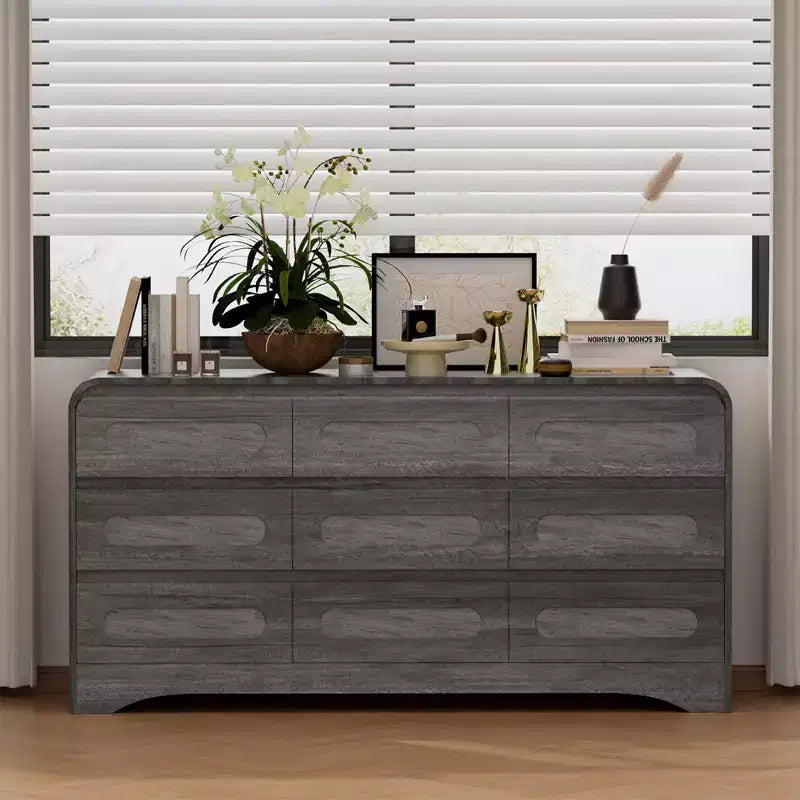 SOLACE FURNITURE 9 Drawers Dresser for Bedroom, 63 Wide Modern Dressers & Chest of Drawers with Pre-installed Slide