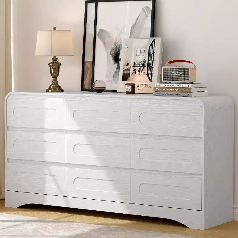 SOLACE FURNITURE 9 Drawers Dresser for Bedroom, 63 Wide Modern Dressers & Chest of Drawers with Pre-installed Slide