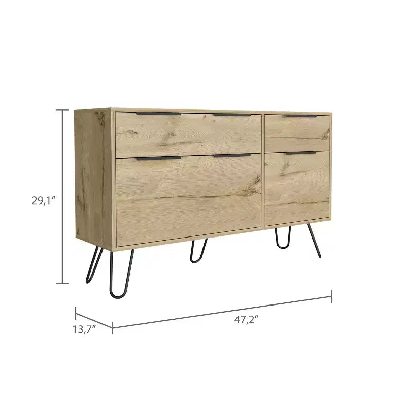 Okak 3/4-Drawer Dresser Compact Storage for Clothing, Sturdy Steel Legs and Durable Top Surface, for Living Room/Bedroom/Office, Light Oak