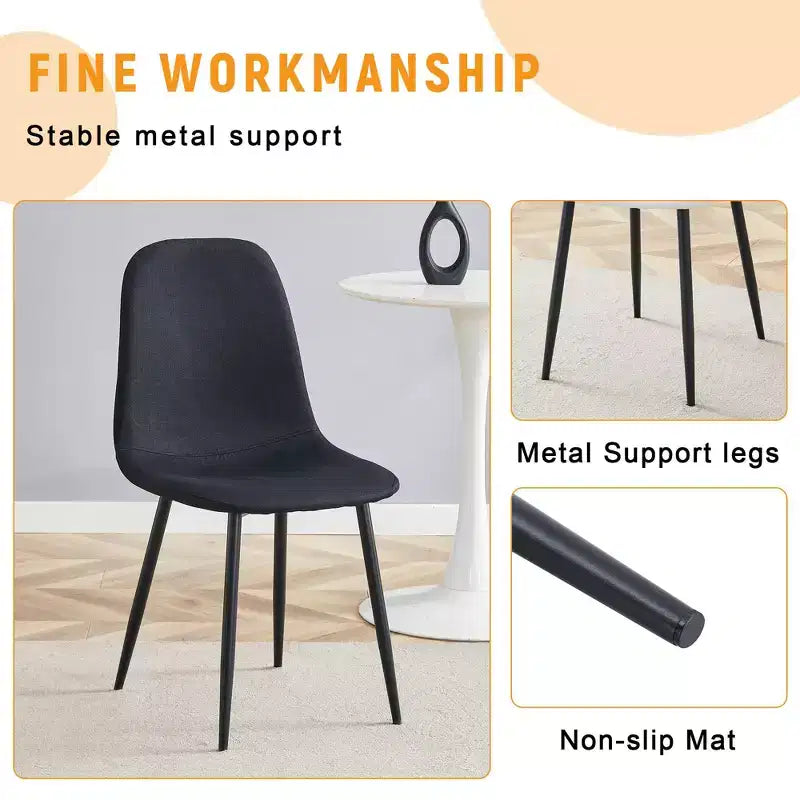 MAYEERTY Set of 4 Luxury Simple Dining Chairs Black Linen Cotton Black Metal Legs Fits Diverse Decor