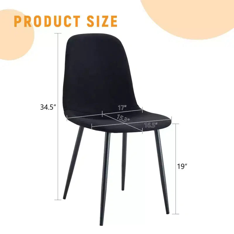 MAYEERTY Set of 4 Luxury Simple Dining Chairs Black Linen Cotton Black Metal Legs Fits Diverse Decor