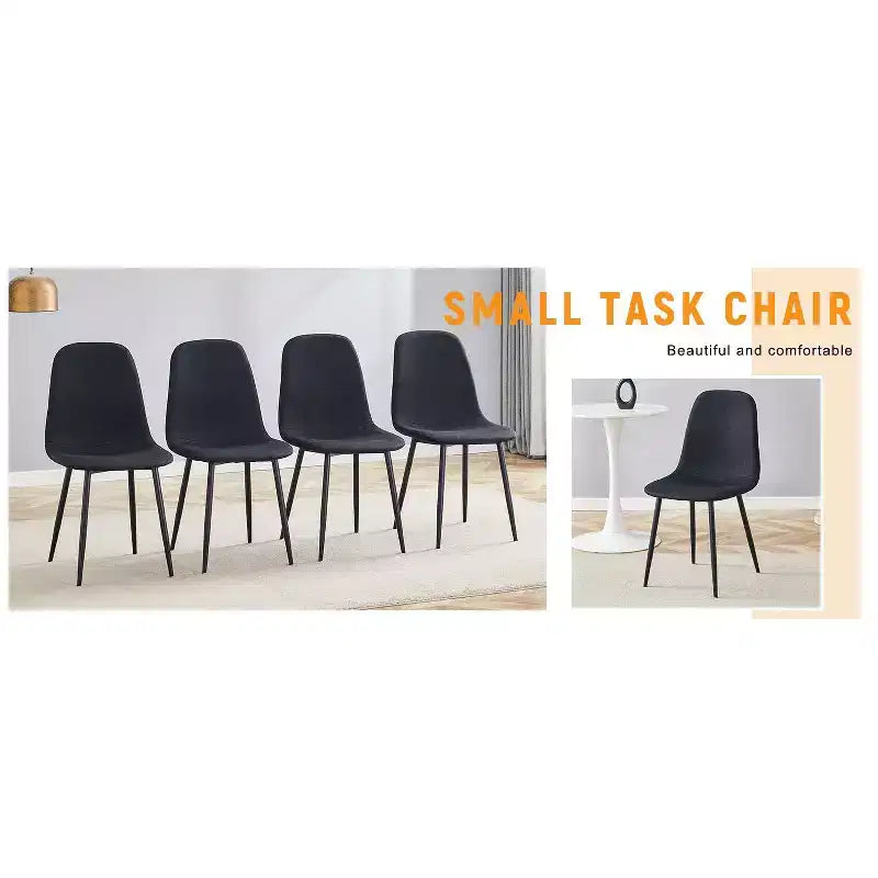 MAYEERTY Set of 4 Luxury Simple Dining Chairs Black Linen Cotton Black Metal Legs Fits Diverse Decor