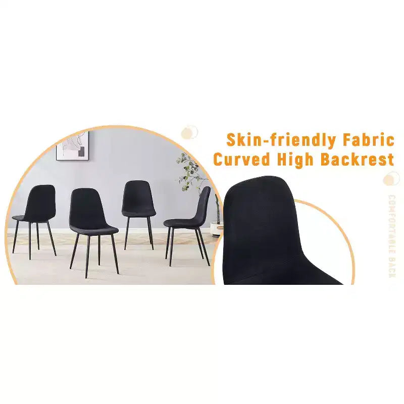 MAYEERTY Set of 4 Luxury Simple Dining Chairs Black Linen Cotton Black Metal Legs Fits Diverse Decor