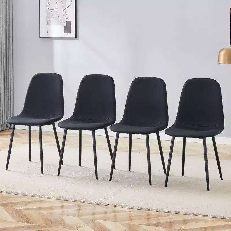 MAYEERTY Set of 4 Luxury Simple Dining Chairs Black Linen Cotton Black Metal Legs Fits Diverse Decor