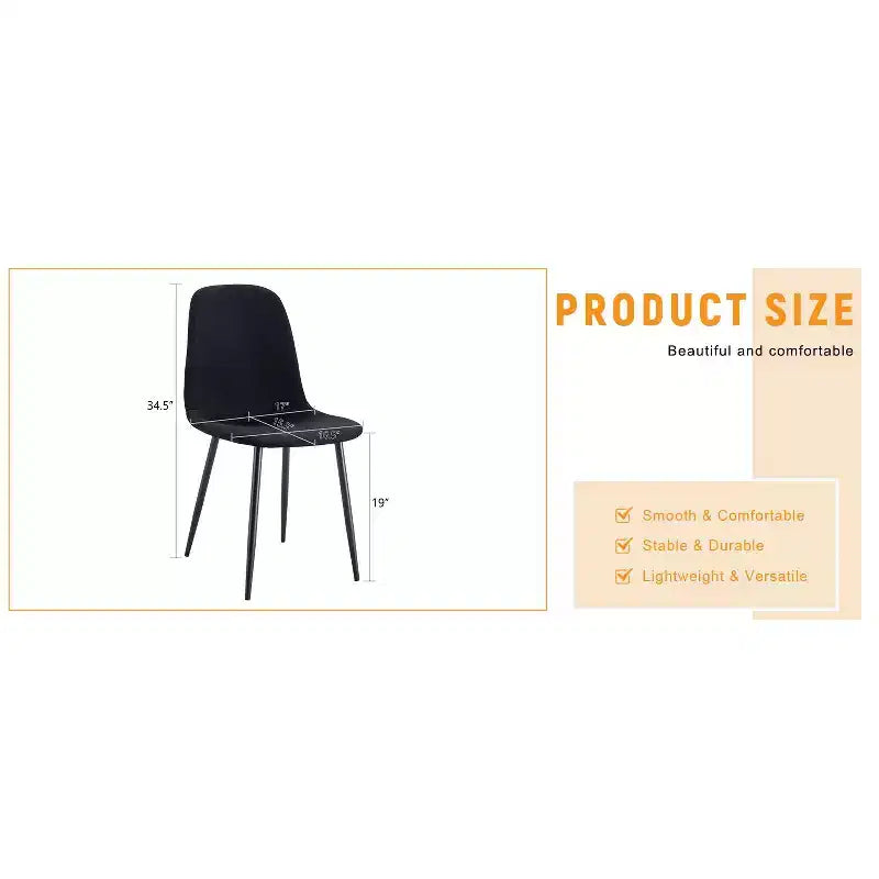 MAYEERTY Set of 4 Luxury Simple Dining Chairs Black Linen Cotton Black Metal Legs Fits Diverse Decor