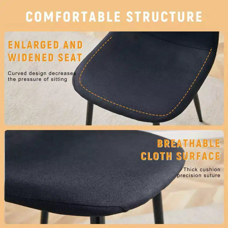 MAYEERTY Set of 4 Luxury Simple Dining Chairs Black Linen Cotton Black Metal Legs Fits Diverse Decor