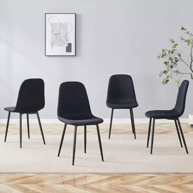 MAYEERTY Set of 4 Luxury Simple Dining Chairs Black Linen Cotton Black Metal Legs Fits Diverse Decor