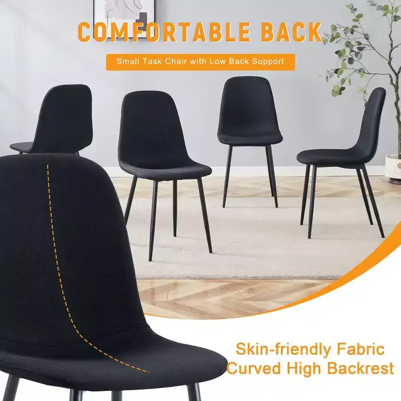 MAYEERTY Set of 4 Luxury Simple Dining Chairs Black Linen Cotton Black Metal Legs Fits Diverse Decor