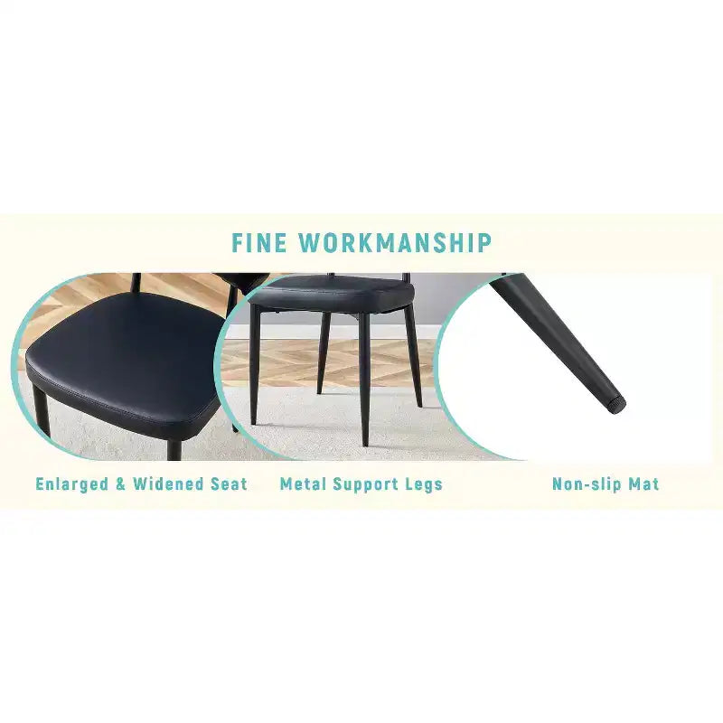 MAYEERTY Lot de 4 chaises de salle à manger ergonomiques noires minimalistes dossier incurvé assise confortable