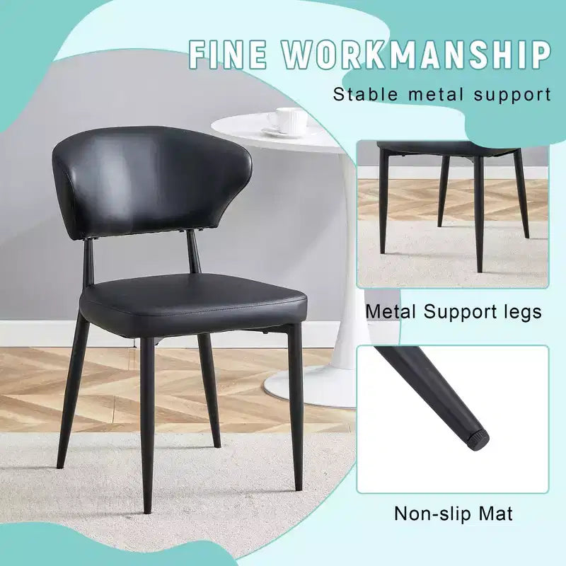 MAYEERTY Lot de 4 chaises de salle à manger ergonomiques noires minimalistes dossier incurvé assise confortable