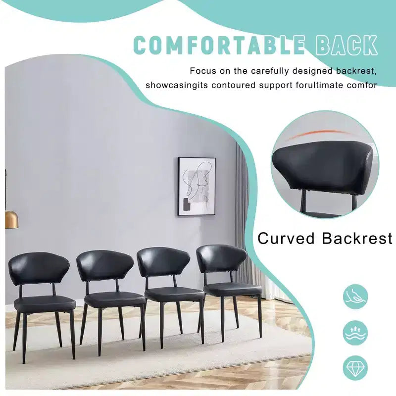 MAYEERTY Lot de 4 chaises de salle à manger ergonomiques noires minimalistes dossier incurvé assise confortable