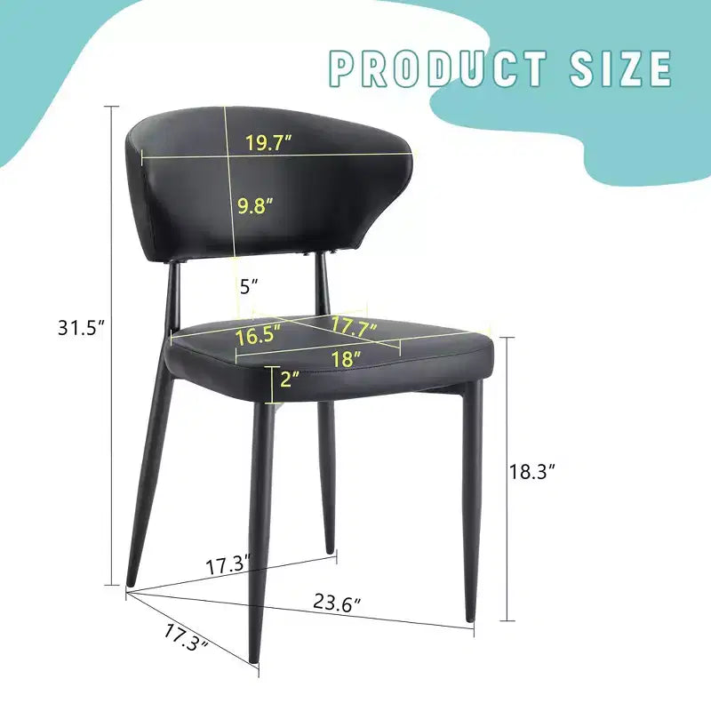 MAYEERTY Lot de 4 chaises de salle à manger ergonomiques noires minimalistes dossier incurvé assise confortable