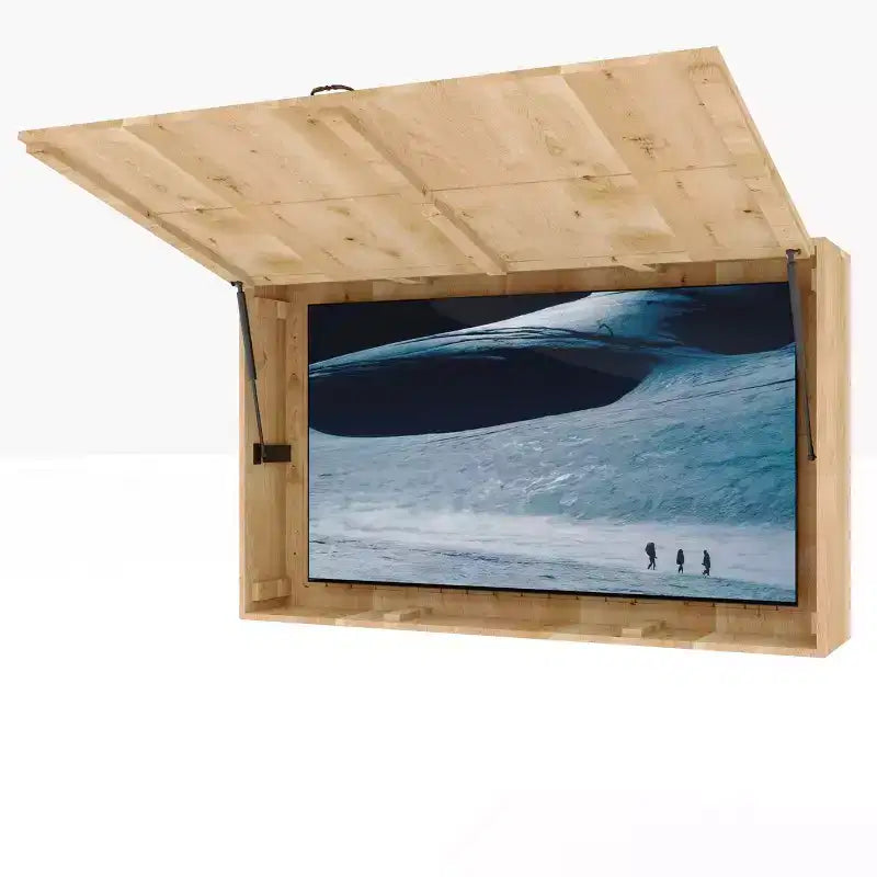 Outdoor Wooden TV Display Protector, 48 inch Solid Waterproof Adjustable Television Hard Box with Extra Cover and Telescopic Bracket Brown